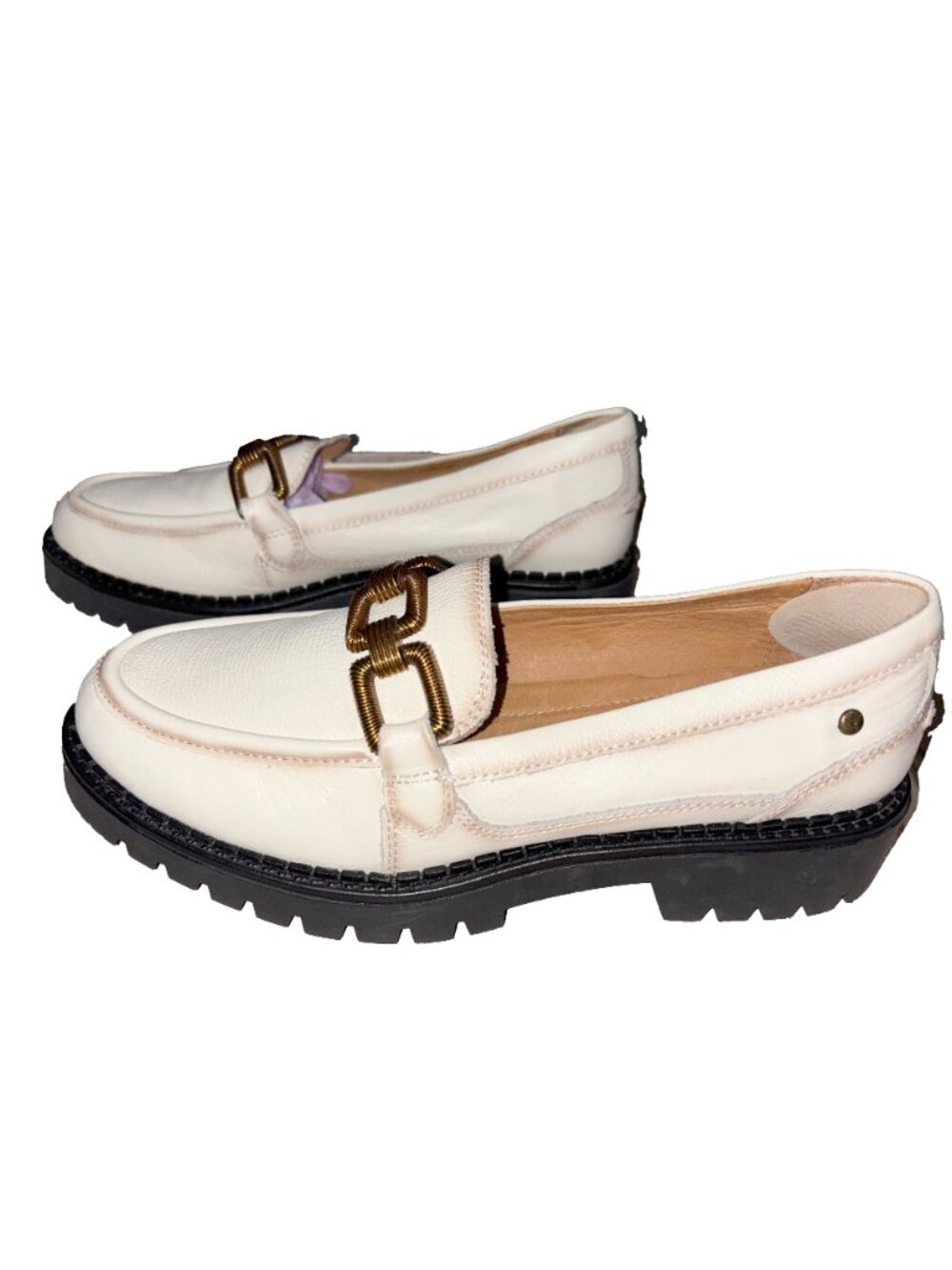 Pikolinos Aviles Off-White Leather Lug Sole Chain Loafers – Size 40